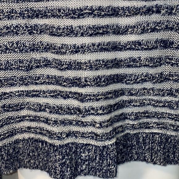 QUINN Navy Blue Textured Striped Marled Linen Cashmere Blend Crop Sweater -XS - Picture 3 of 7